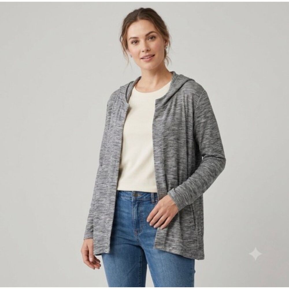 Pure Jill cardigan womens Large J Jill gray heather hooded open Casual Boho
